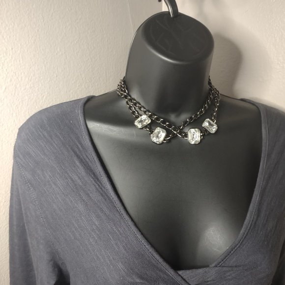 Heavy Metal And Glass Black Chain Necklace 30 Inches - Picture 14 of 14
